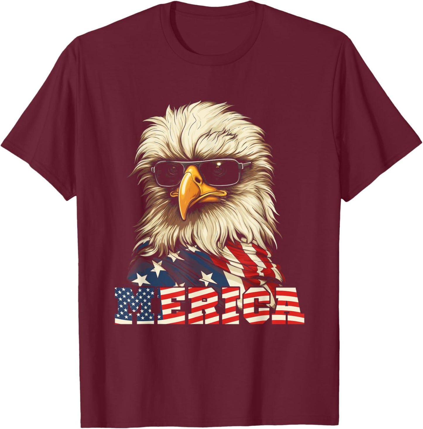 Merica USA American Flag Patriotic 4th of July Bald Eagle T-Shirt - T-Shirt | Maroon