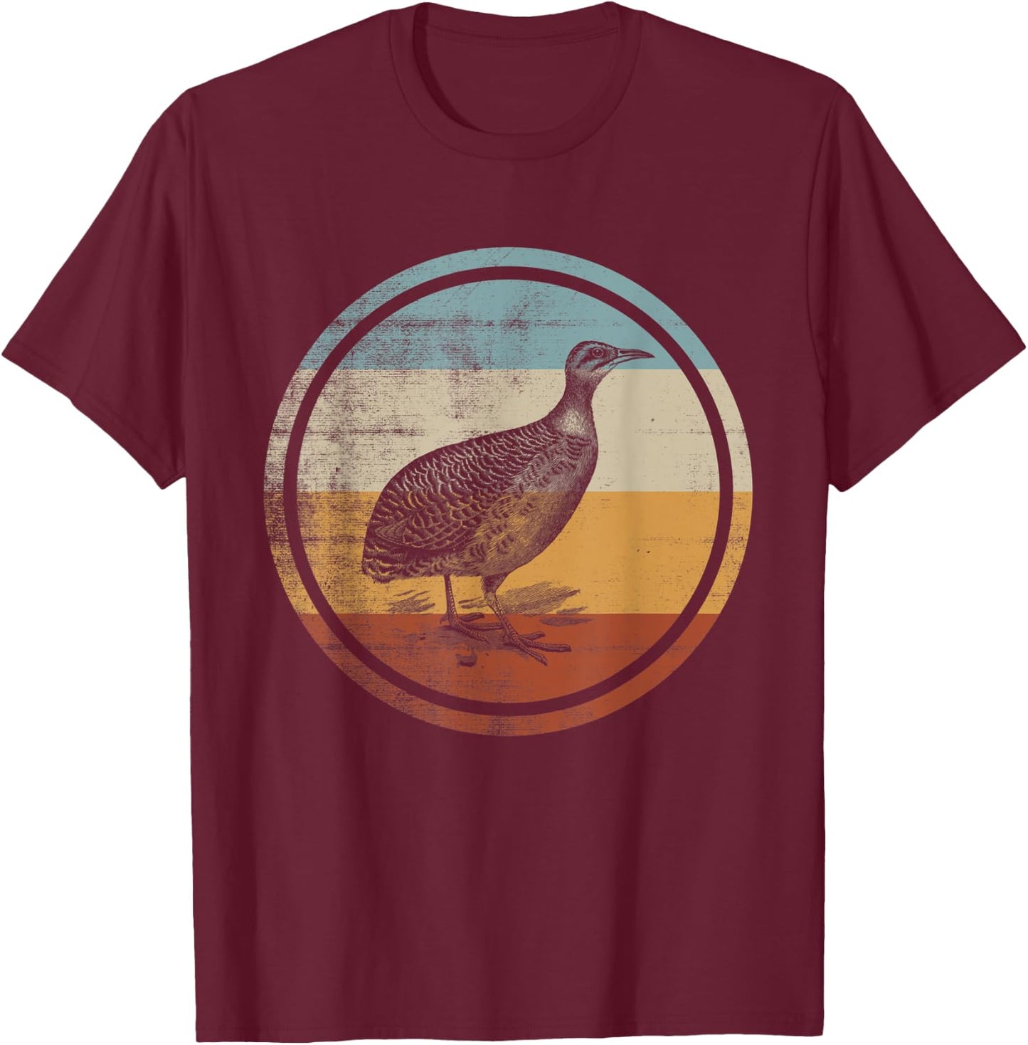 Retro Vintage Bird Design Red Winged Tinamou T-Shirt - T-Shirt | Maroon