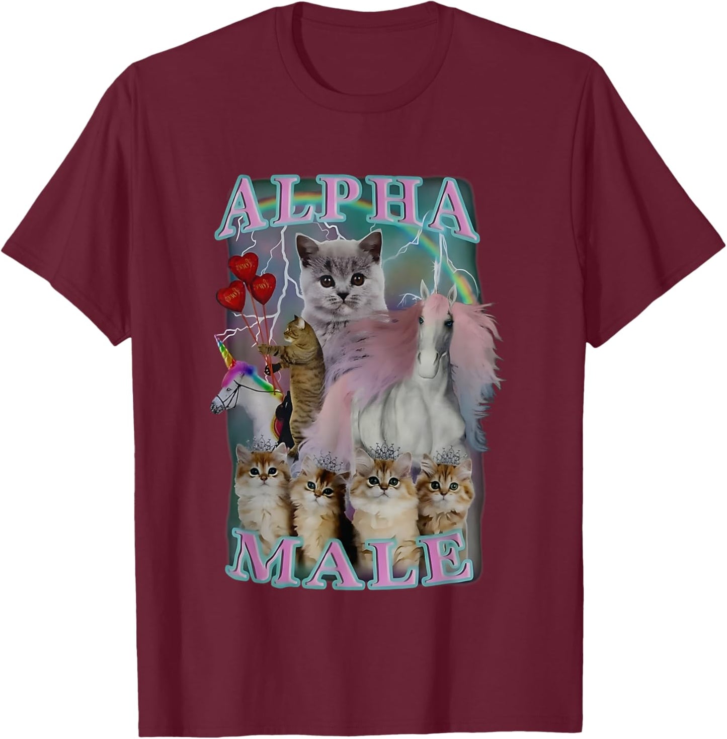 Alpha Male Meme Cat And Unicorn Funny Women T-Shirt - T-Shirt | Maroon