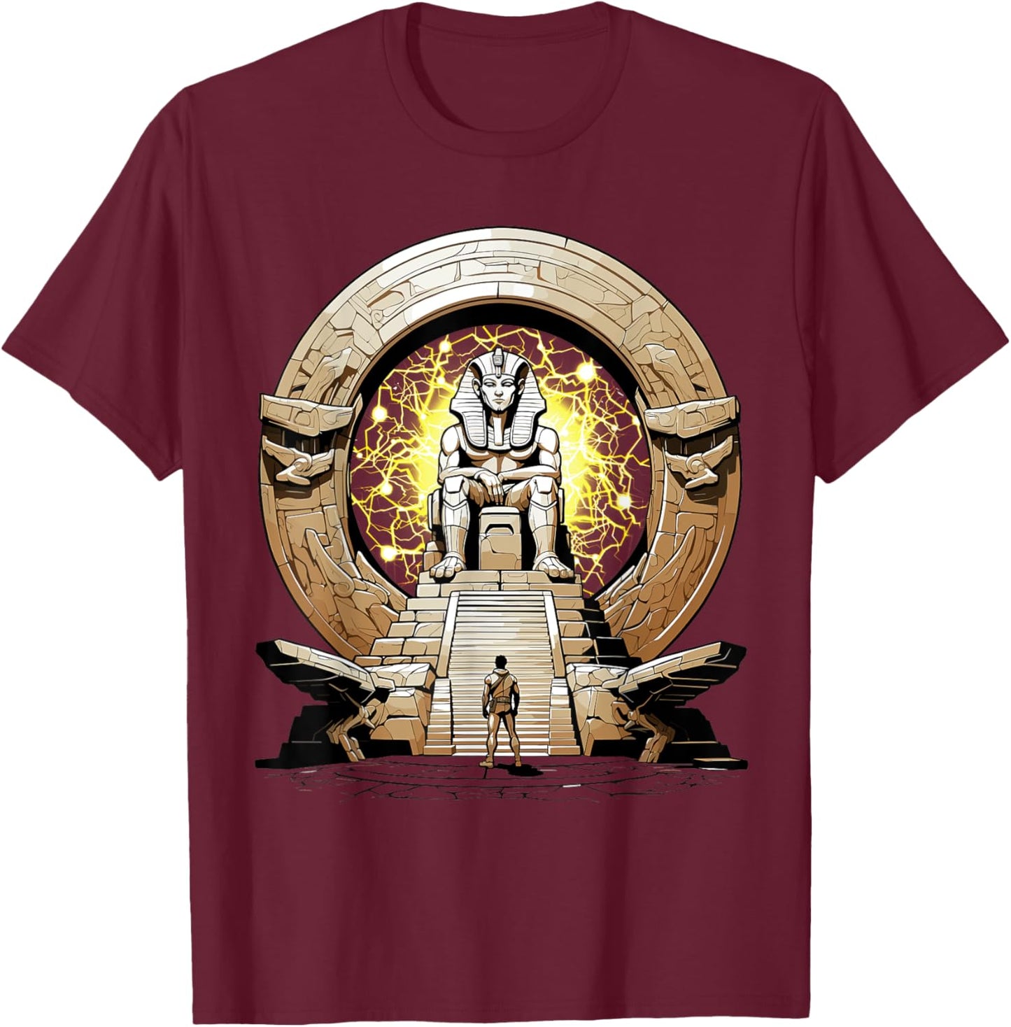 Ancient Deity Osiris stepping through a stargate portal T-Shirt - T-Shirt | Maroon