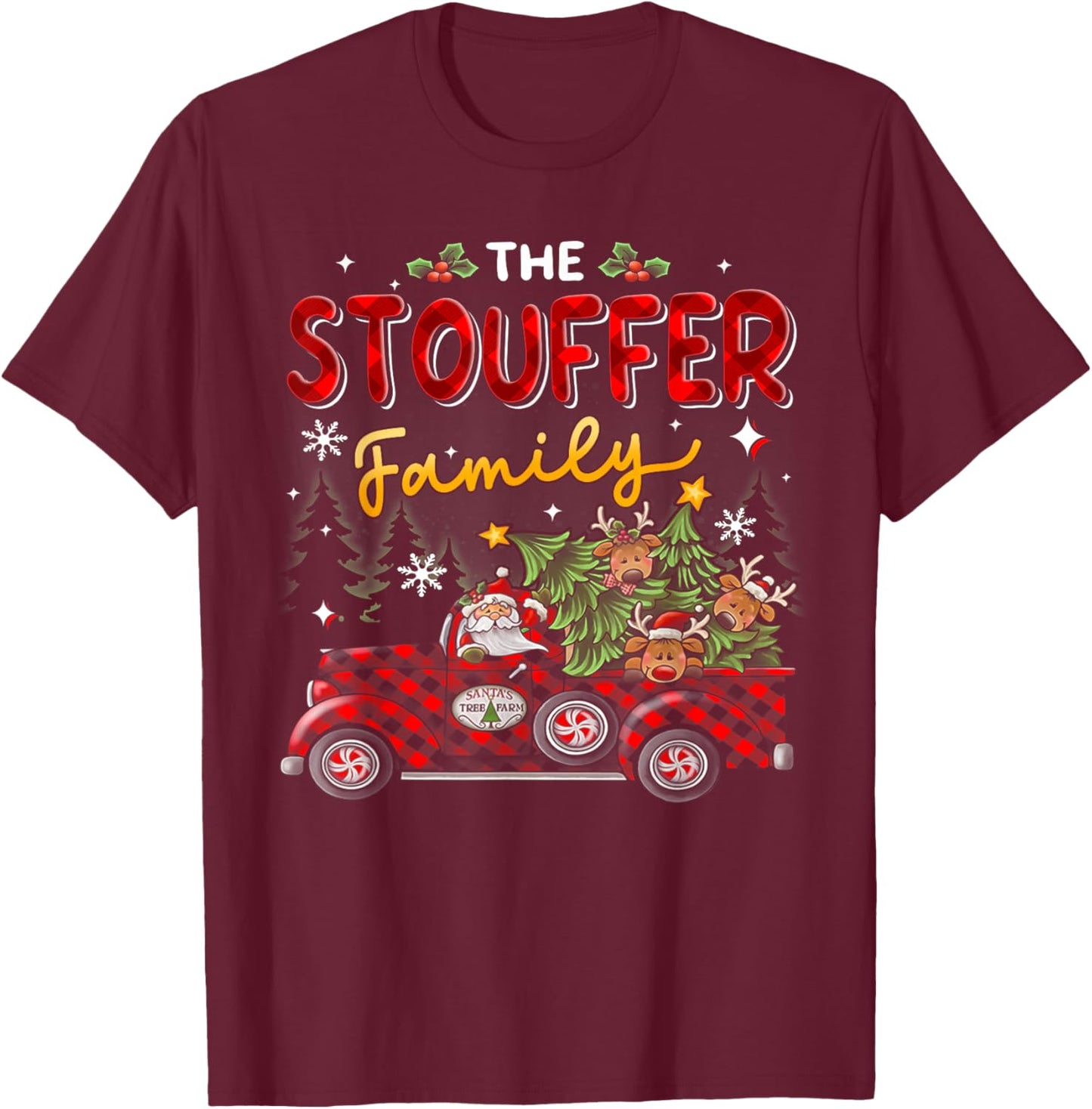 The Stouffer Family Christmas Matching Pajamas Group Gift T-Shirt - T-Shirt | Maroon