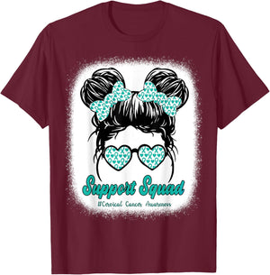 Support Squad Cervical Cancer Awareness Teal & White Ribbon T-Shirt - T-Shirt | Maroon