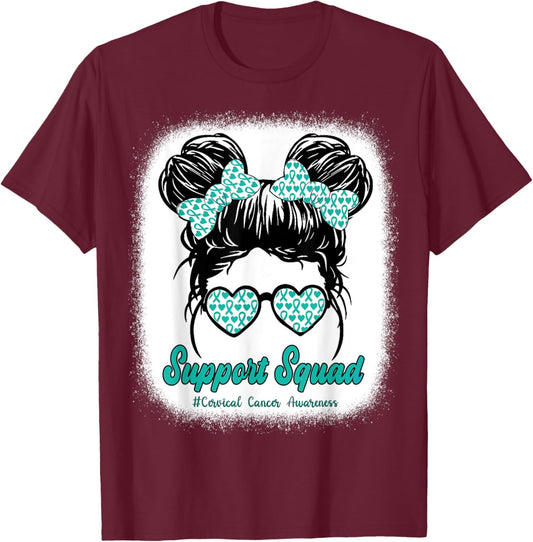 Support Squad Cervical Cancer Awareness Teal & White Ribbon T-Shirt - T-Shirt | Maroon