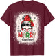 Merry Librarian Messy Bun School Librarian Christmas Library T-Shirt - T-Shirt | Maroon