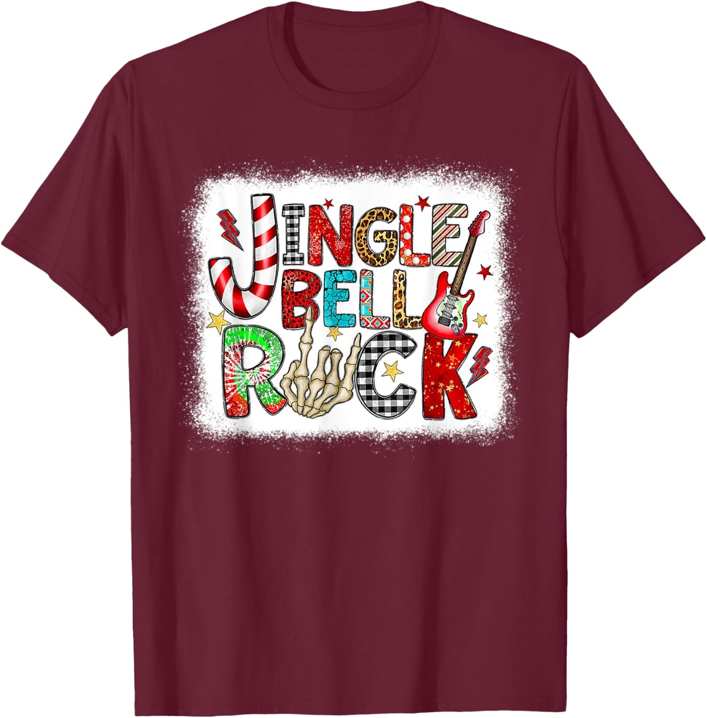 Retro Rock Holiday Christmas Jingle Bell Rock Leopard Outfit T-Shirt - T-Shirt | Maroon