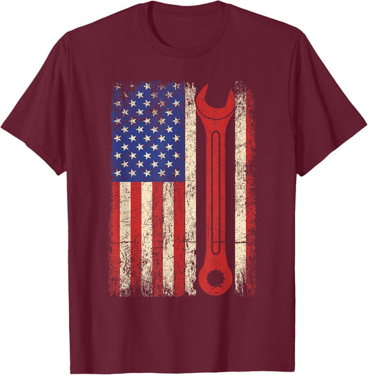 Car Mechanic Wrench Workshop Tools US American Flag Men T-Shirt - T-Shirt | Maroon