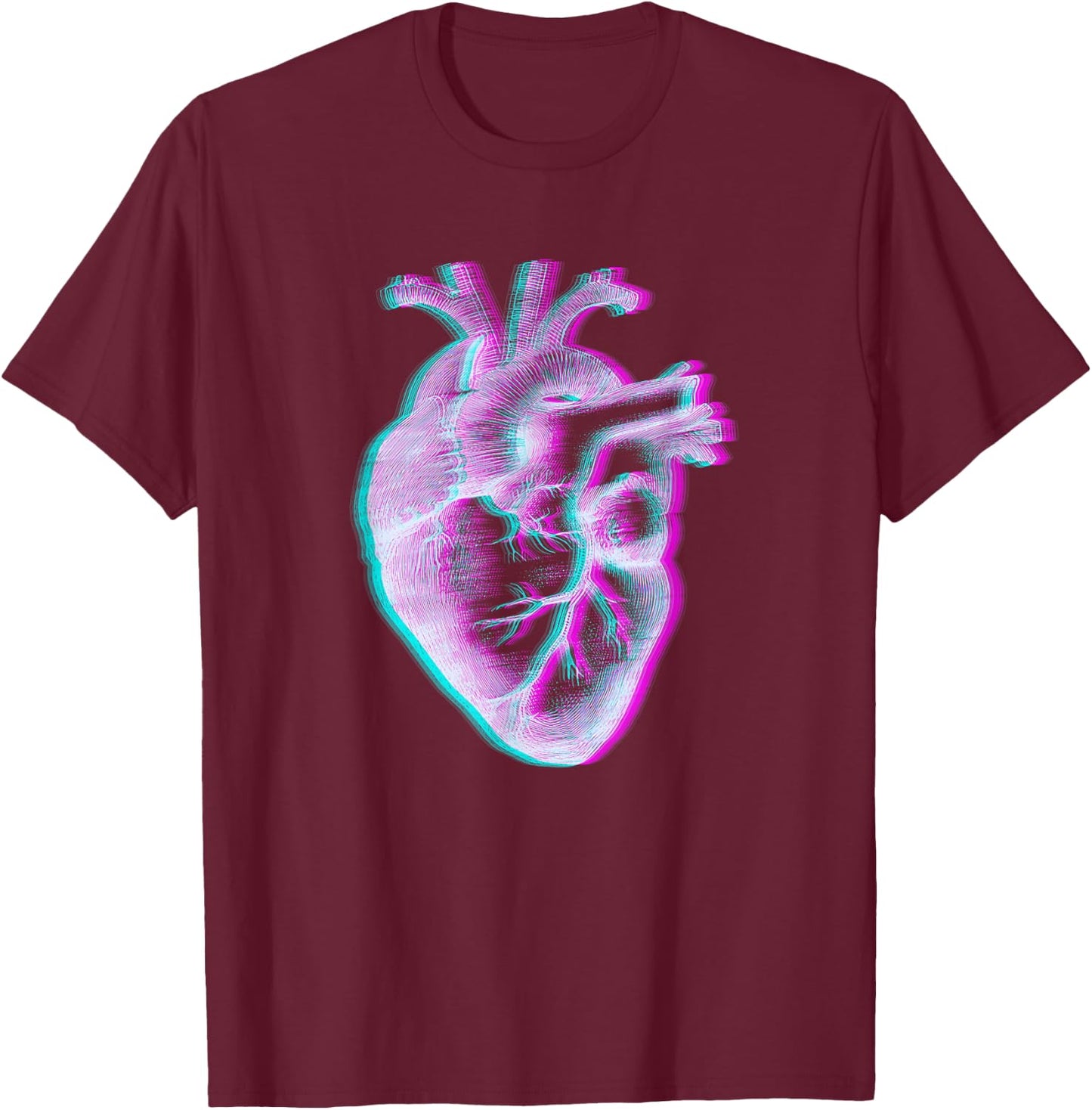 Anatomical Heart Vaporwave Aesthetic Retrowave Glitch Trippy T-Shirt - T-Shirt | Maroon