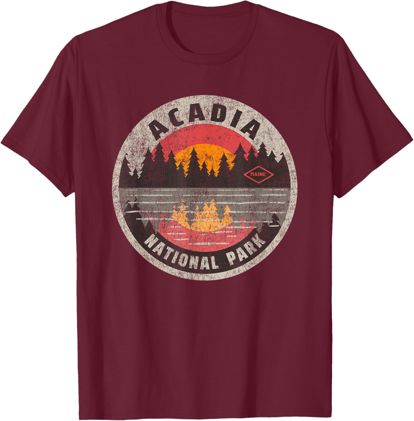 Vintage Acadia National Park Maine Camping Hiking T-Shirt - T-Shirt | Maroon