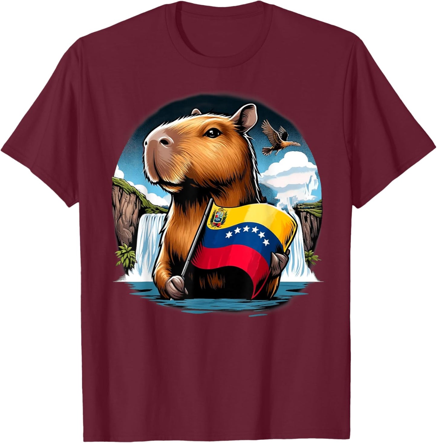 Capybara Venezuela Flag Animal Independence Show Outfit T-Shirt - T-Shirt | Maroon
