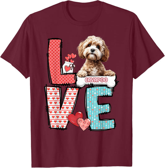 LOVE Cavapoo Dog Happy Valentines Day T-Shirt - T-Shirt | Maroon