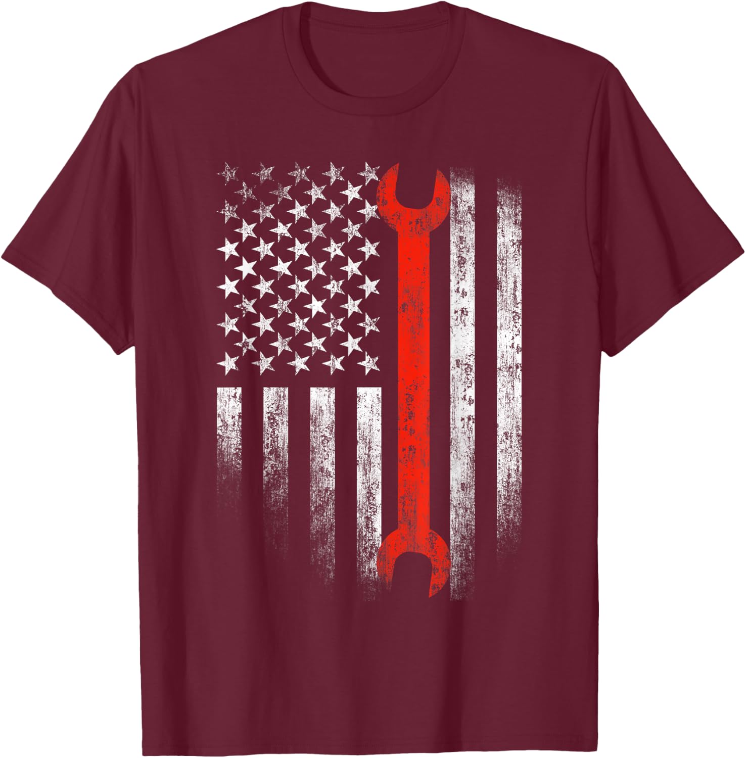 American Flag Mechanic Wrench Shirt Patriotic Car Van Tank Women Men T-Shirt - T-Shirt | Maroon