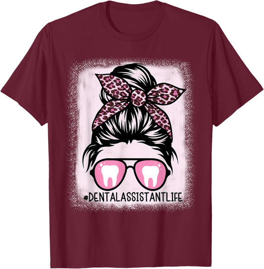 Women Dental Hygienist or Assistant Life Leopard Bleached T-Shirt - T-Shirt | Maroon
