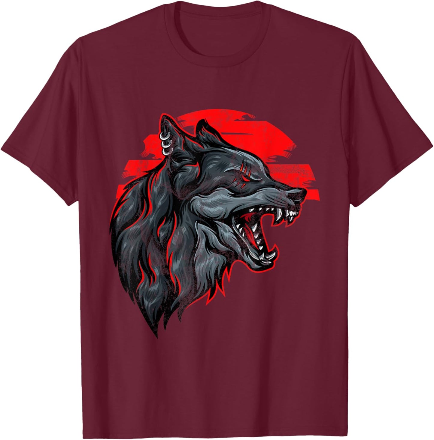 Wolf Howling Forest Mountains Moon Night Wild Monster Hunter T-Shirt - T-Shirt | Maroon