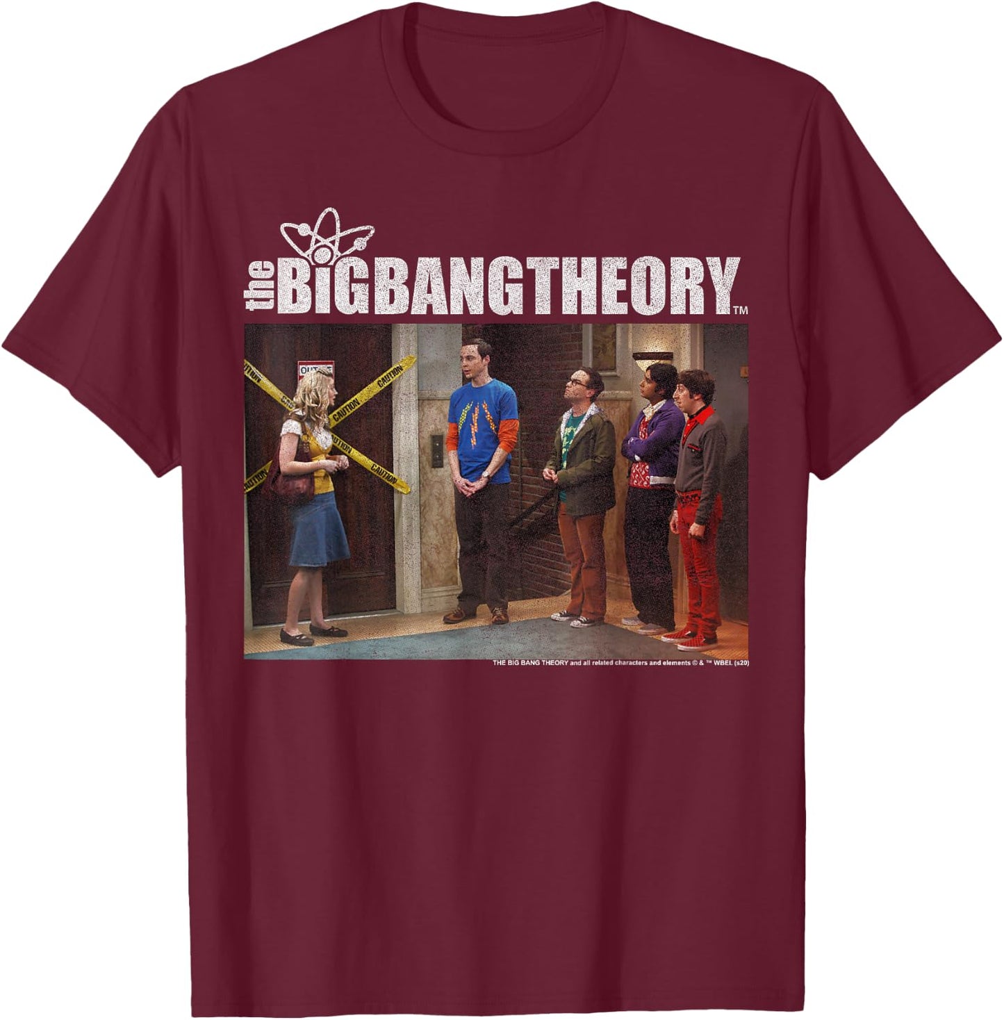 The Big Bang Theory Broken Elevator Group Shot T-Shirt - T-Shirt | Maroon