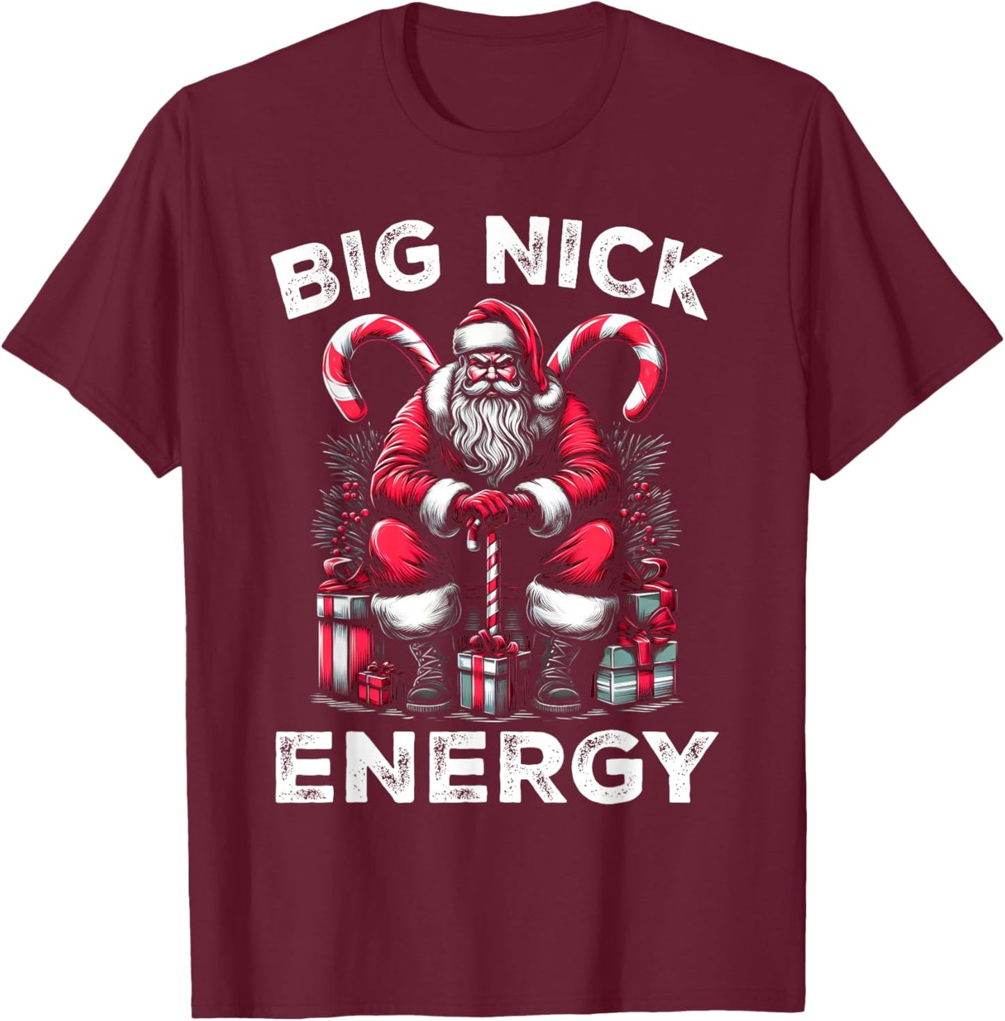 Big Nick Energy Funny Santa Claus Christmas Men Women Kids T-Shirt - T-Shirt | Maroon