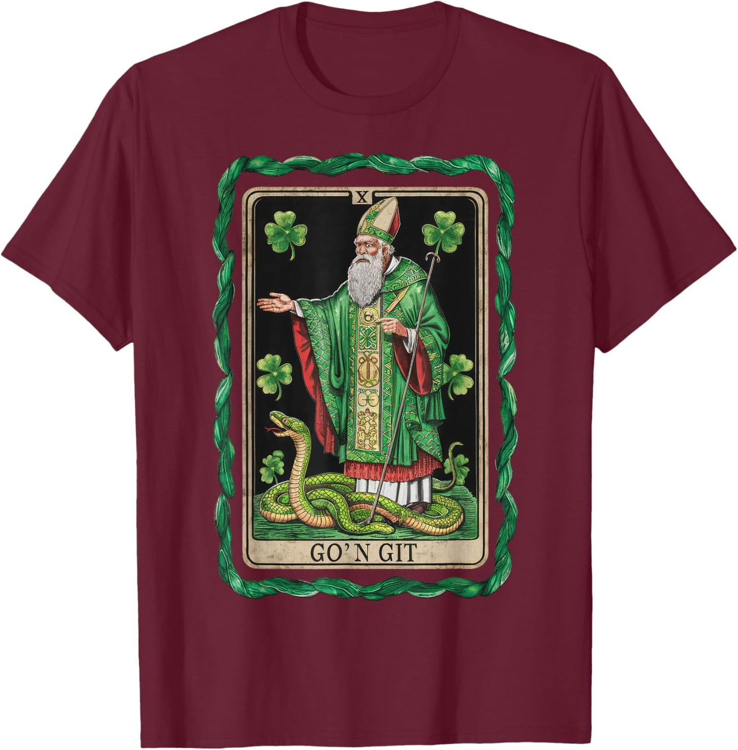 Funny St Patricks Day Tarot Card Go'n Git St Patrick Vintage T-Shirt - T-Shirt | Maroon