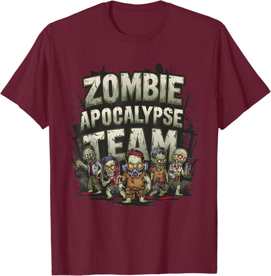 Halloween Zombie Apocalypse Team Art T-Shirt - T-Shirt | Maroon
