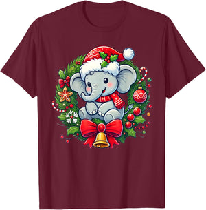 Elephant Santa Hat Christmas Xmas T-Shirt - T-Shirt | Maroon