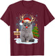 Funny Ugly Sweater Cat Reindeer North Pole Christmas T-Shirt - T-Shirt | Maroon