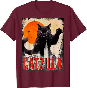 Catzilla Cat Art Funny Cat Gifts T-Shirt - T-Shirt | Maroon