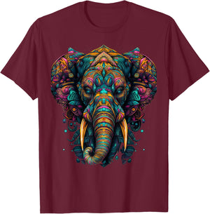 Colorful Elephant | Psychedelic Art Trippy Hippie Men Women T-Shirt - T-Shirt | Maroon