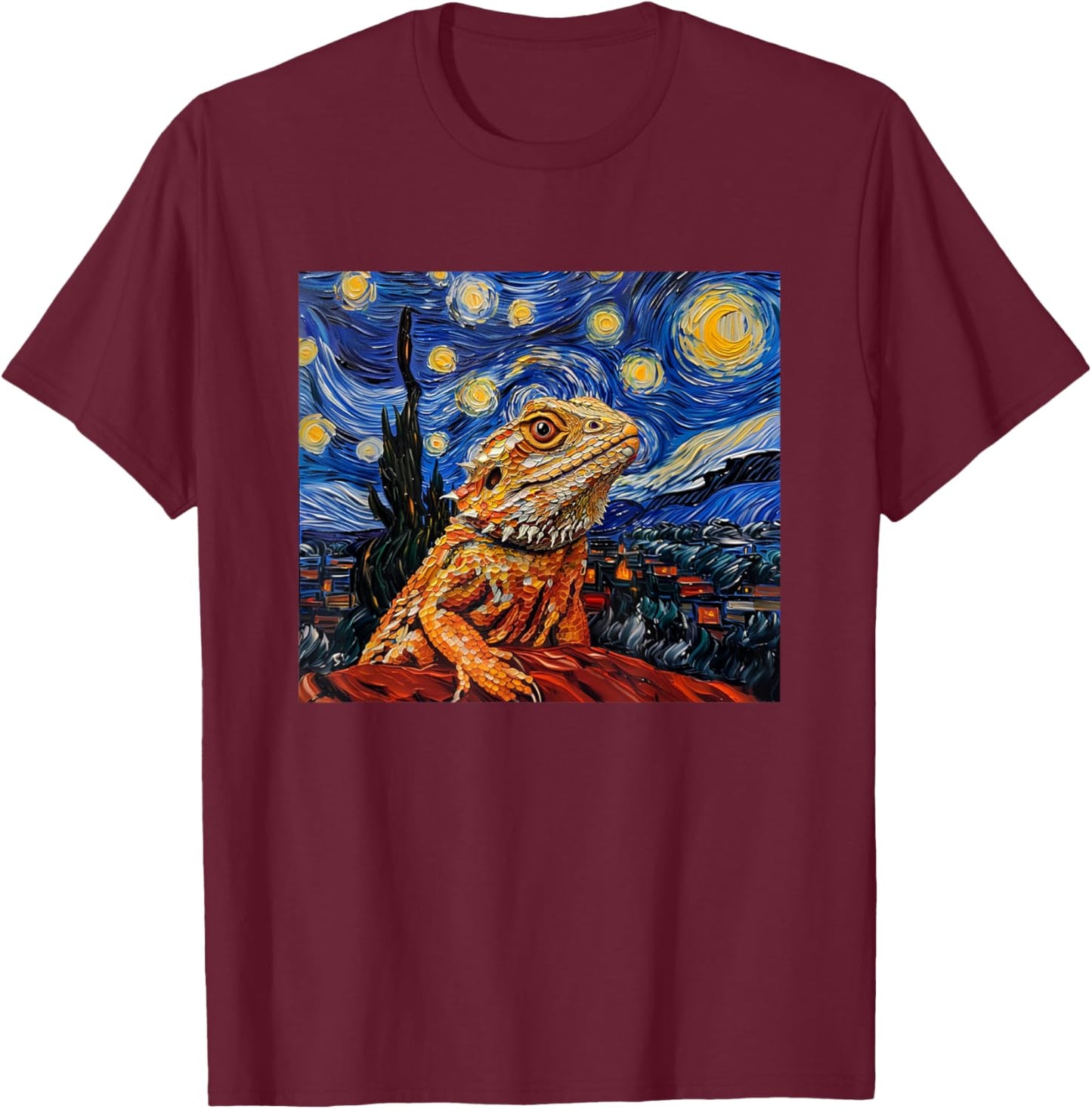 Tiny Dinosaur Beardie Starry Night Bearded Dragon Lover T-Shirt - T-Shirt | Maroon