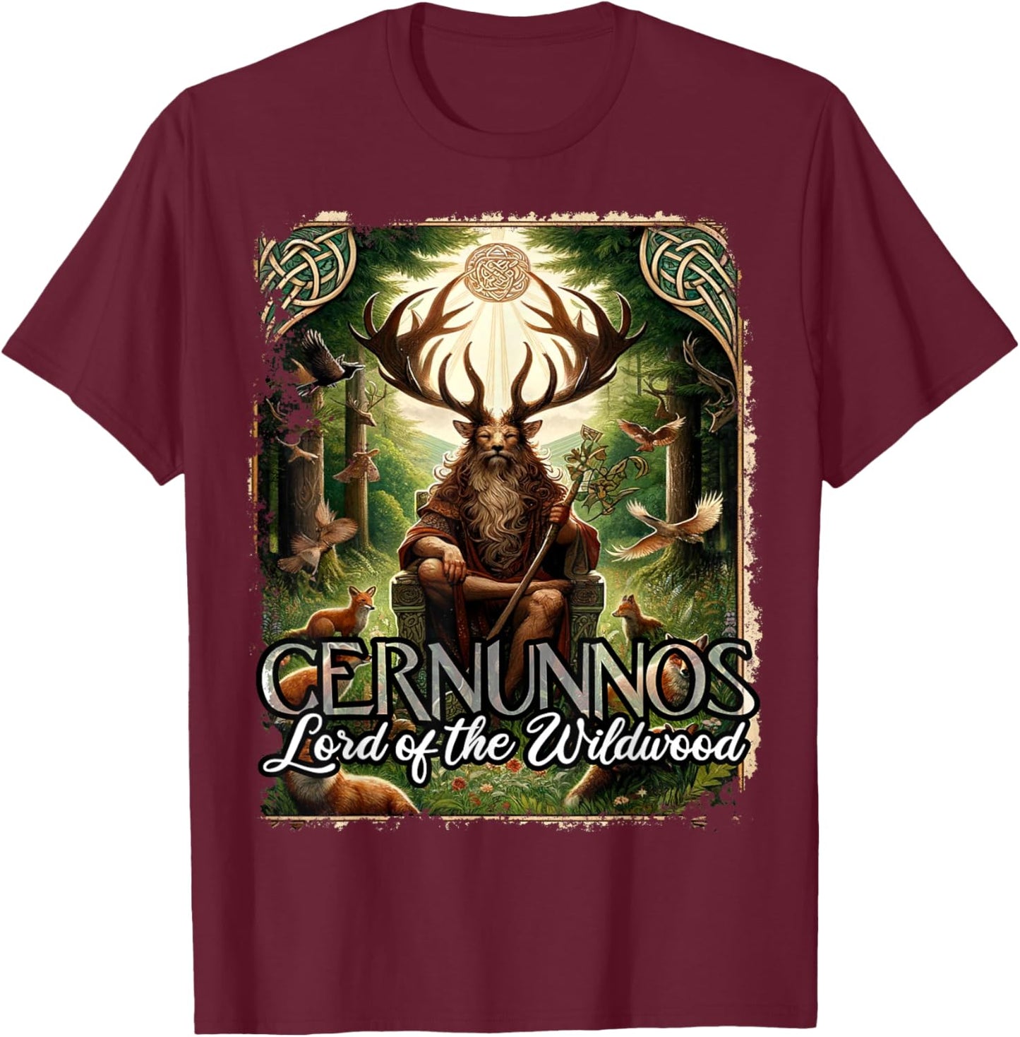 Cernunnos Lord of the Wildwood Antlered Nature Spirit T-Shirt - T-Shirt | Maroon