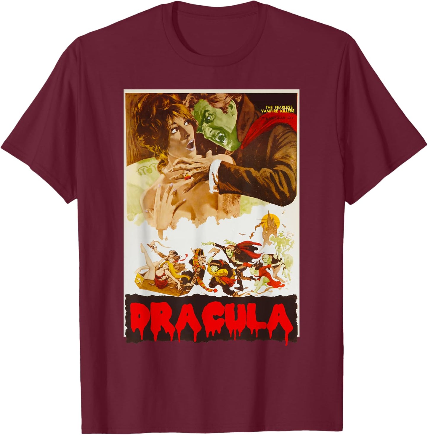 Retro Halloween Monster Poster Horror Movie Vampire Dracula T-Shirt - T-Shirt | Maroon