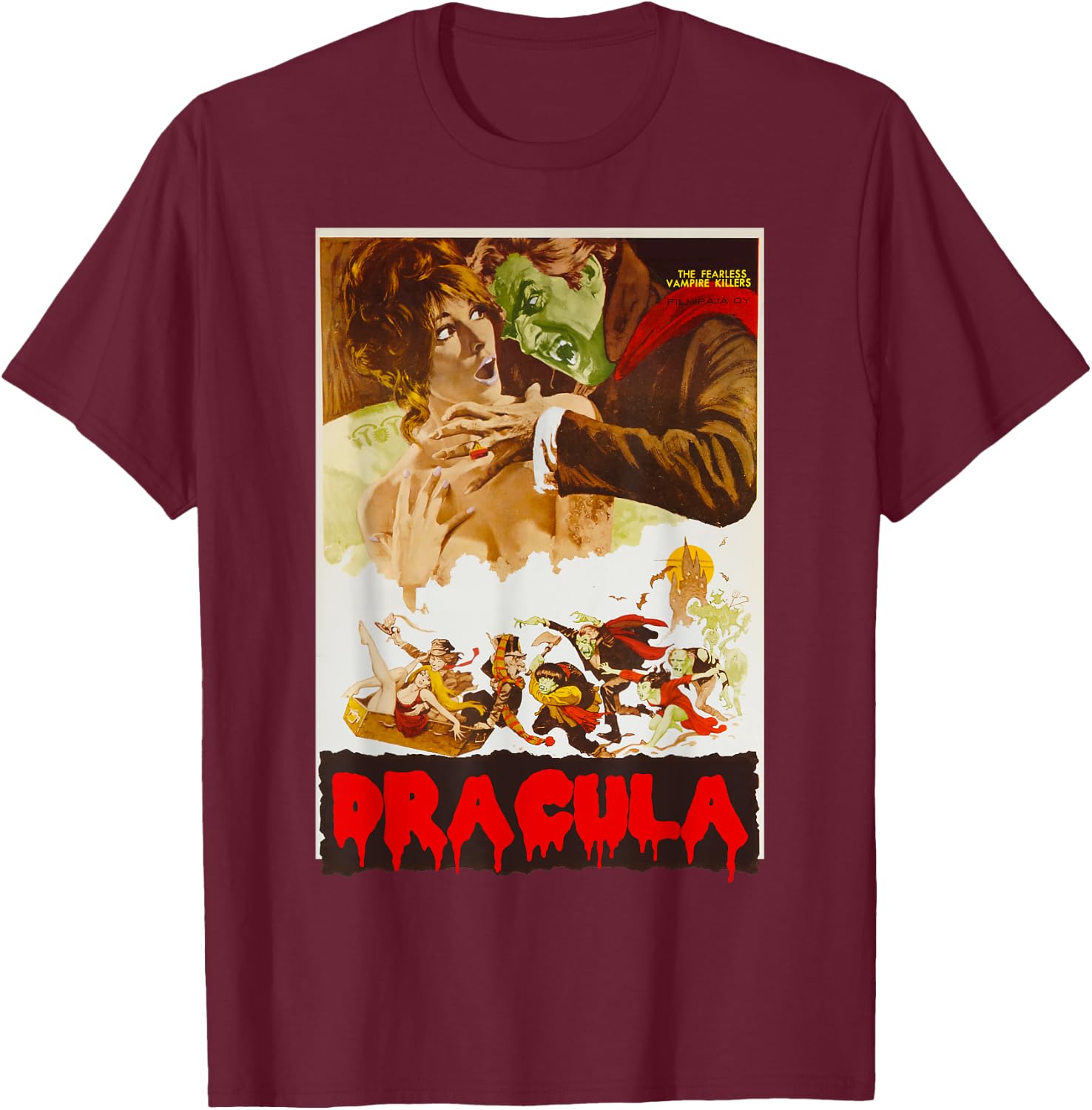 Retro Halloween Monster Poster Horror Movie Vampire Dracula T-Shirt - T-Shirt | Maroon