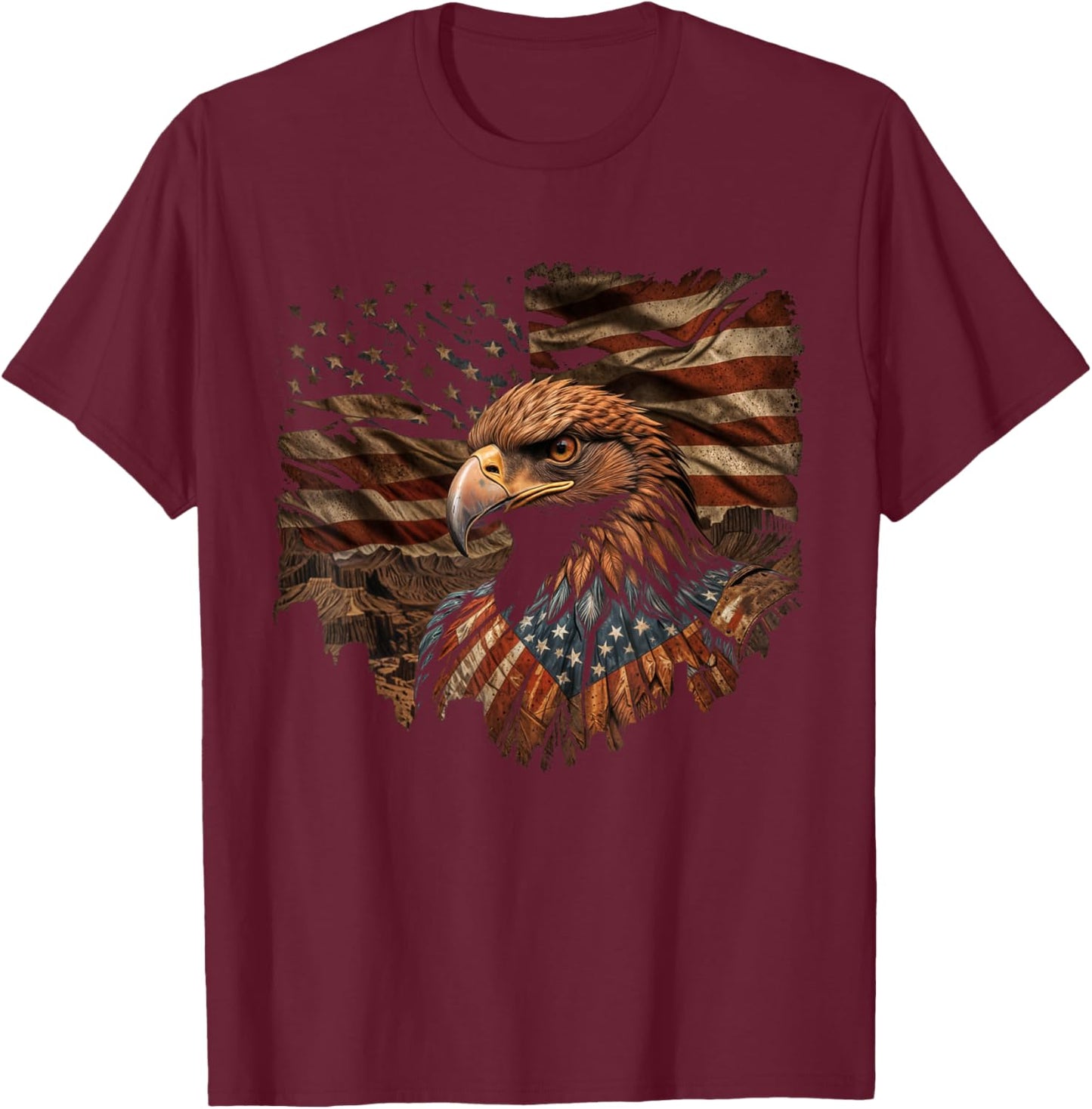 Eagle 4th Of July USA Flag Patriotic American T-Shirt - T-Shirt | Maroon