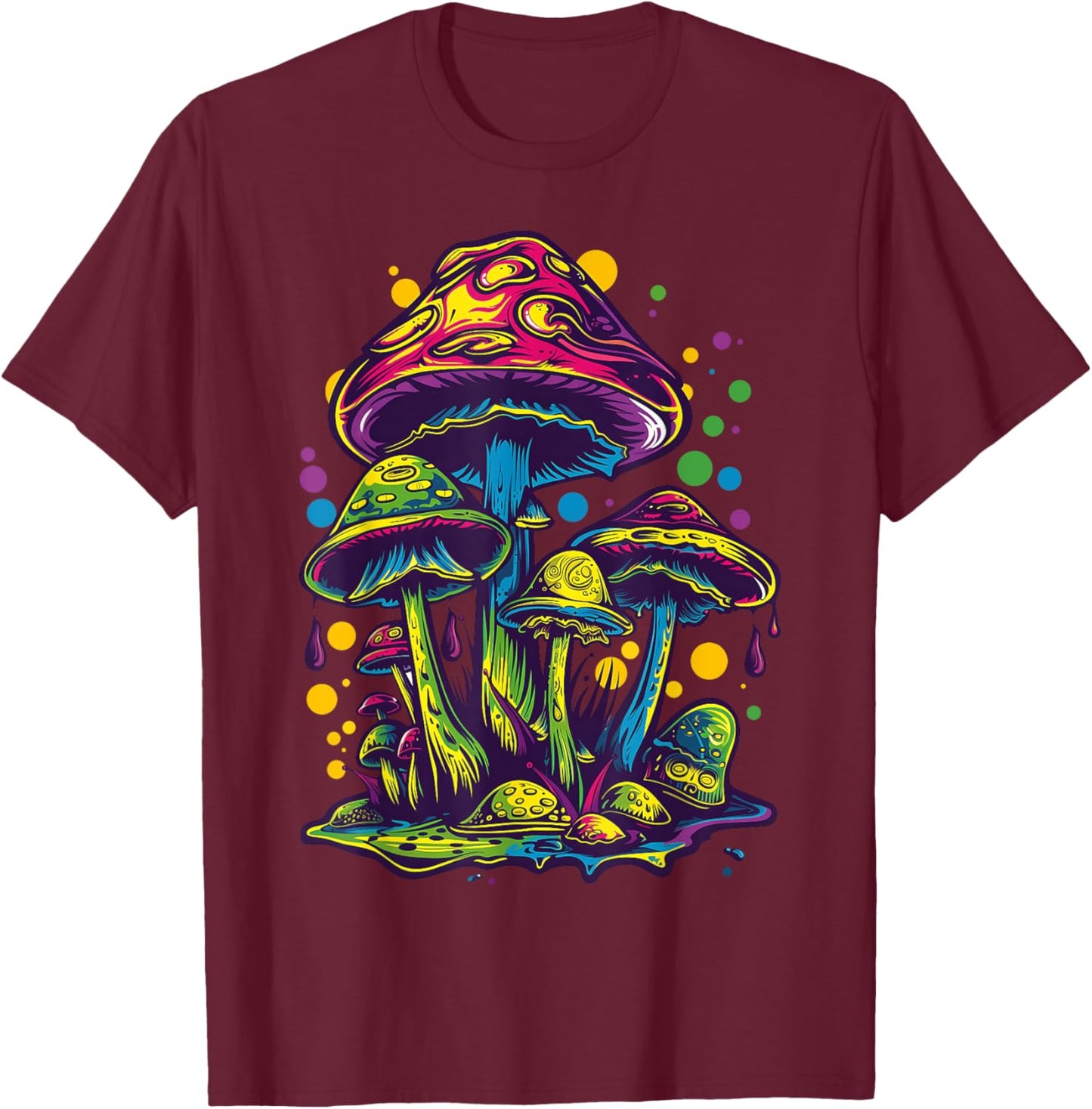 Magic Mushrooms Toadstools Fungi Psychedelic Festival T-Shirt - T-Shirt | Maroon