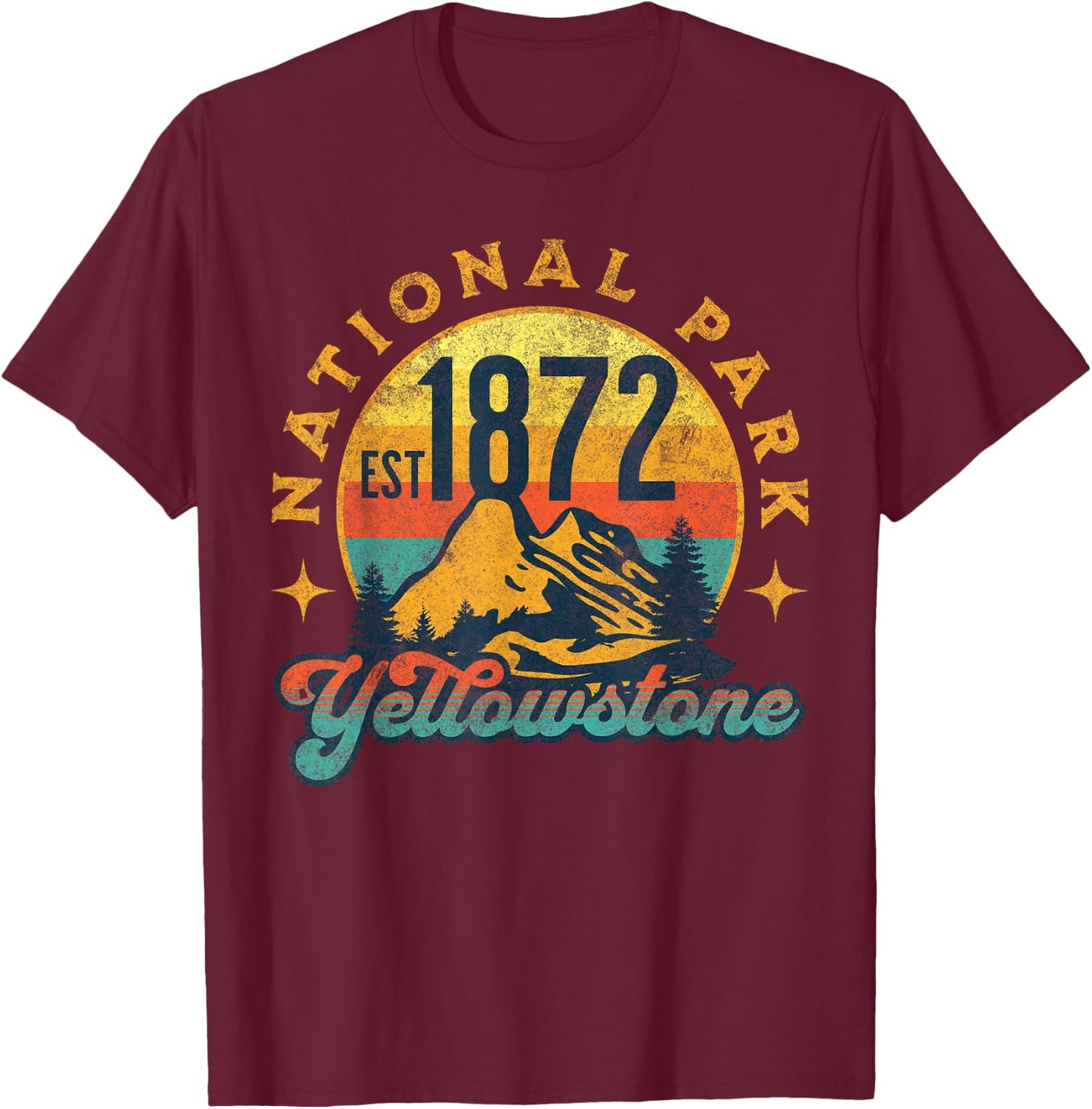 Yellowstone Park Nature Mountains Hiking Outdoors Vintage T-Shirt - T-Shirt | Maroon