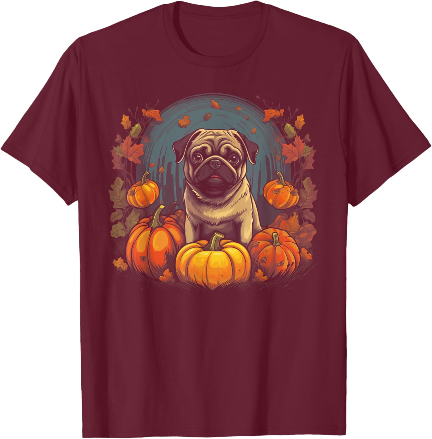 Pug Dog - Pumpkin Thanksgiving Fall Halloween T-Shirt - T-Shirt | Maroon