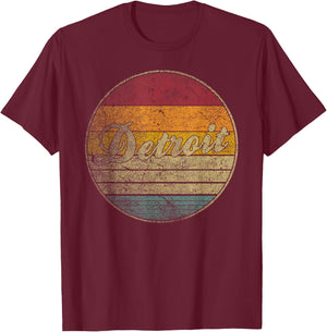 Detroit Michigan Vintage Distressed Retro Silhouette 70s 80s T-Shirt - T-Shirt | Maroon