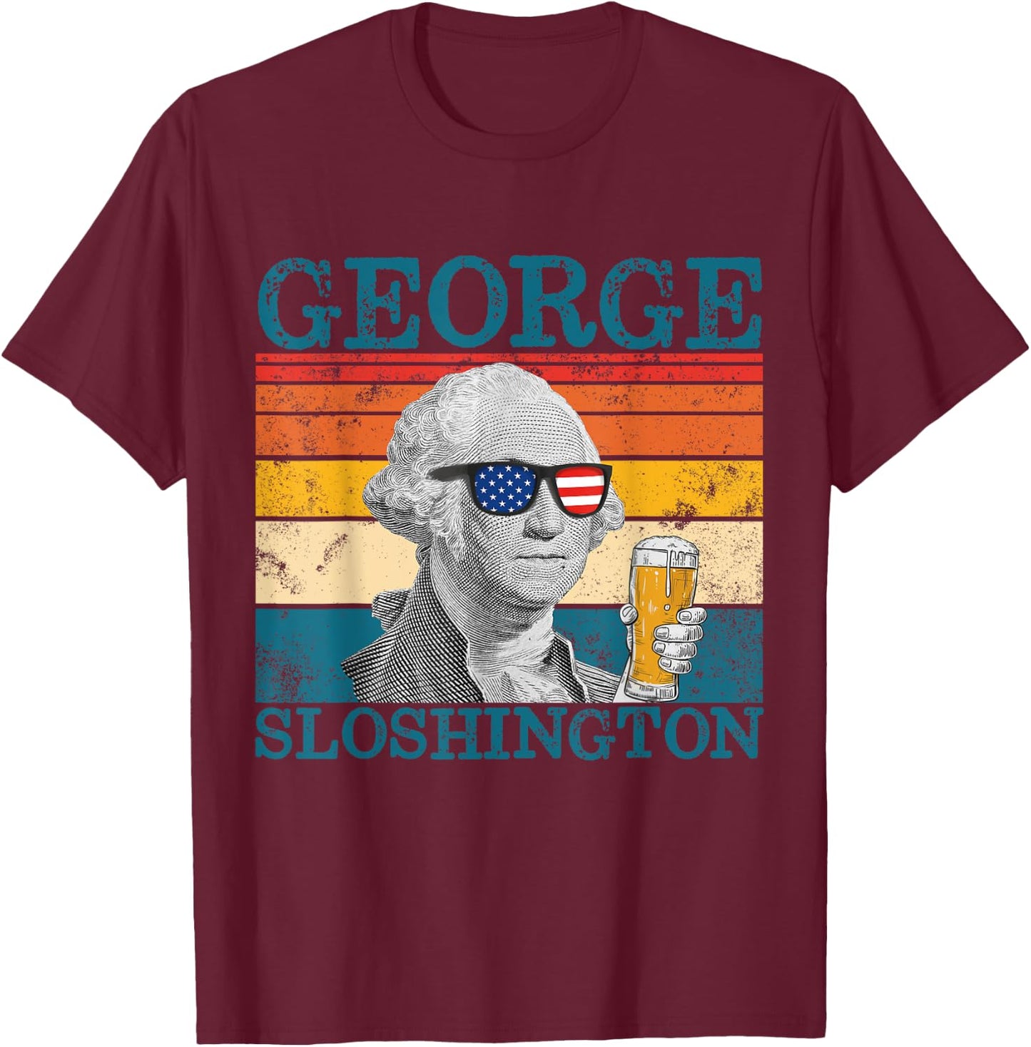 George Sloshington Retro Drinking President Washington T-Shirt - T-Shirt | Maroon