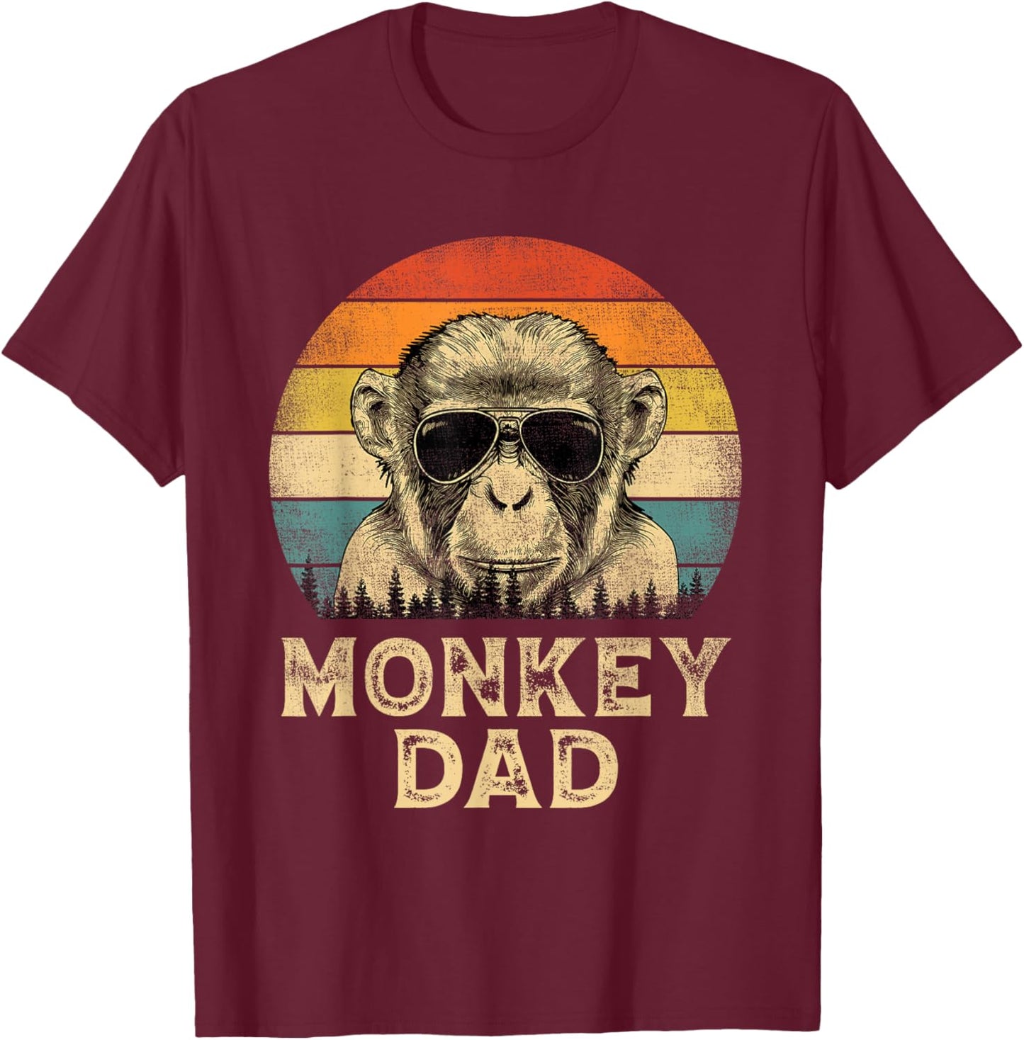 Vintage Monkey Dad Monkey Lovers Daddy Father's Day T-Shirt - T-Shirt | Maroon