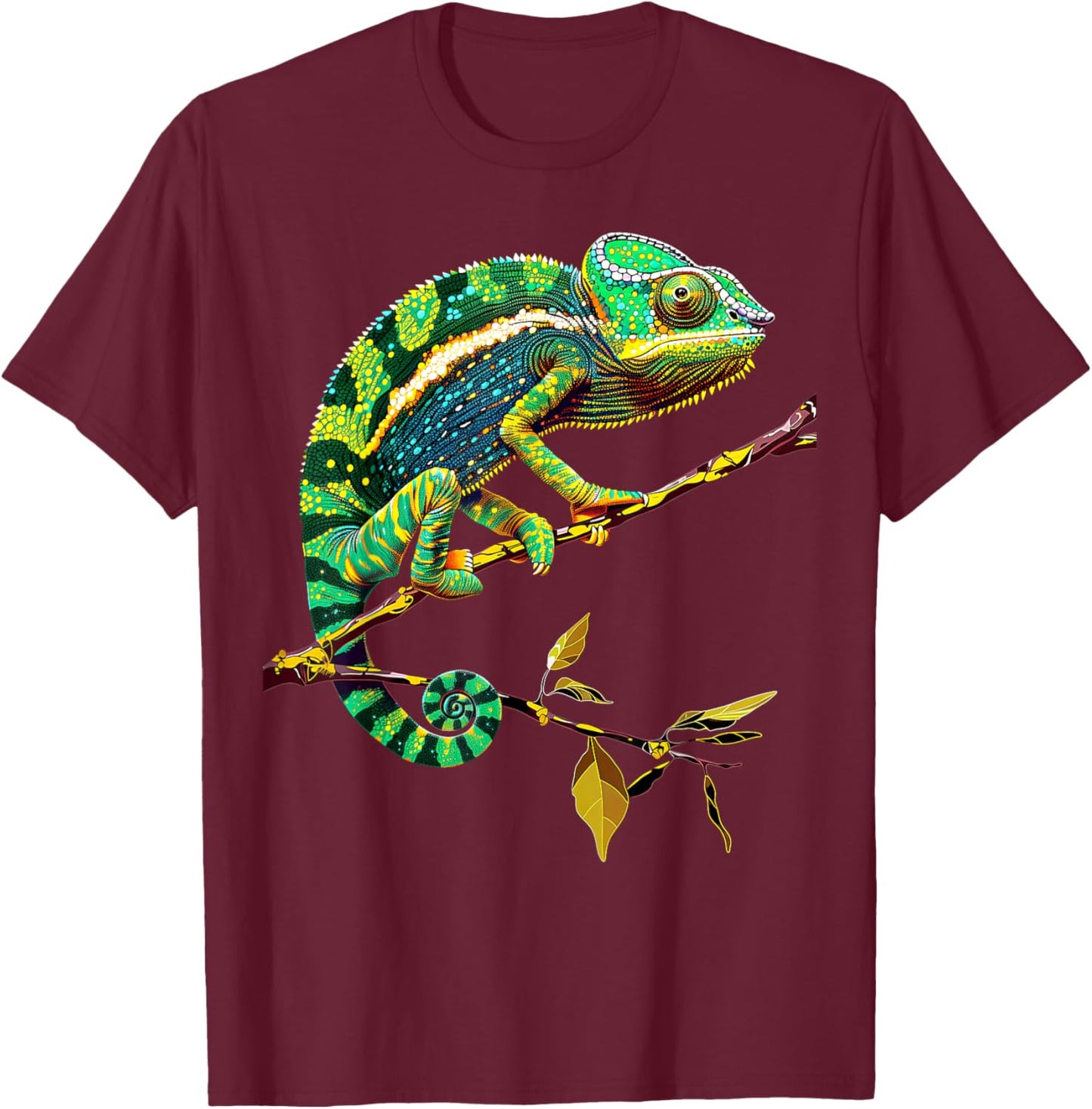 Chameleon Lizard Reptile Chameleon Iguana Chameleon , Black, S T-Shirt - T-Shirt | Maroon
