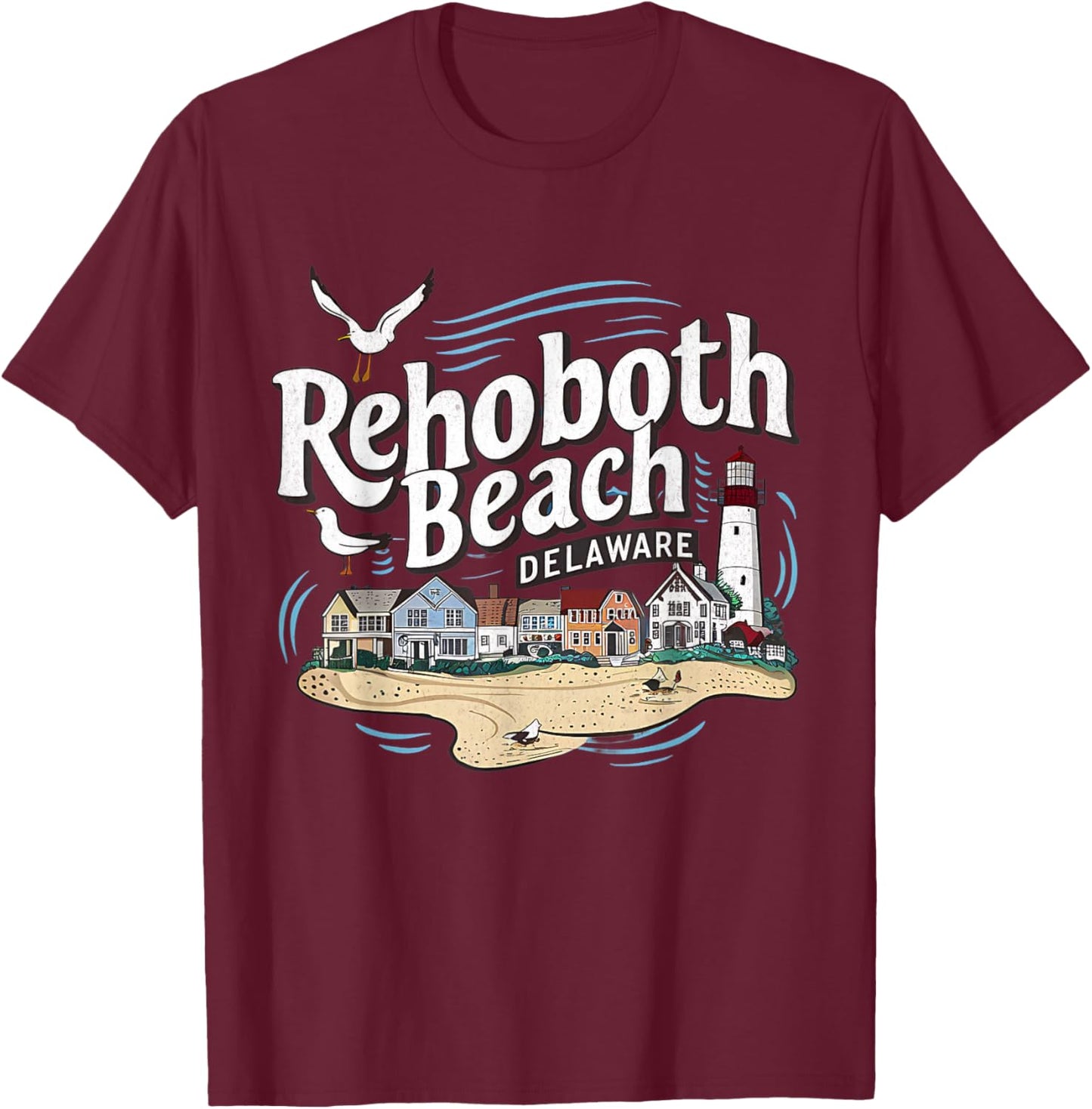 Ocean Rehoboth Beach Delaware Coastal Town Vibe T-Shirt - T-Shirt | Maroon