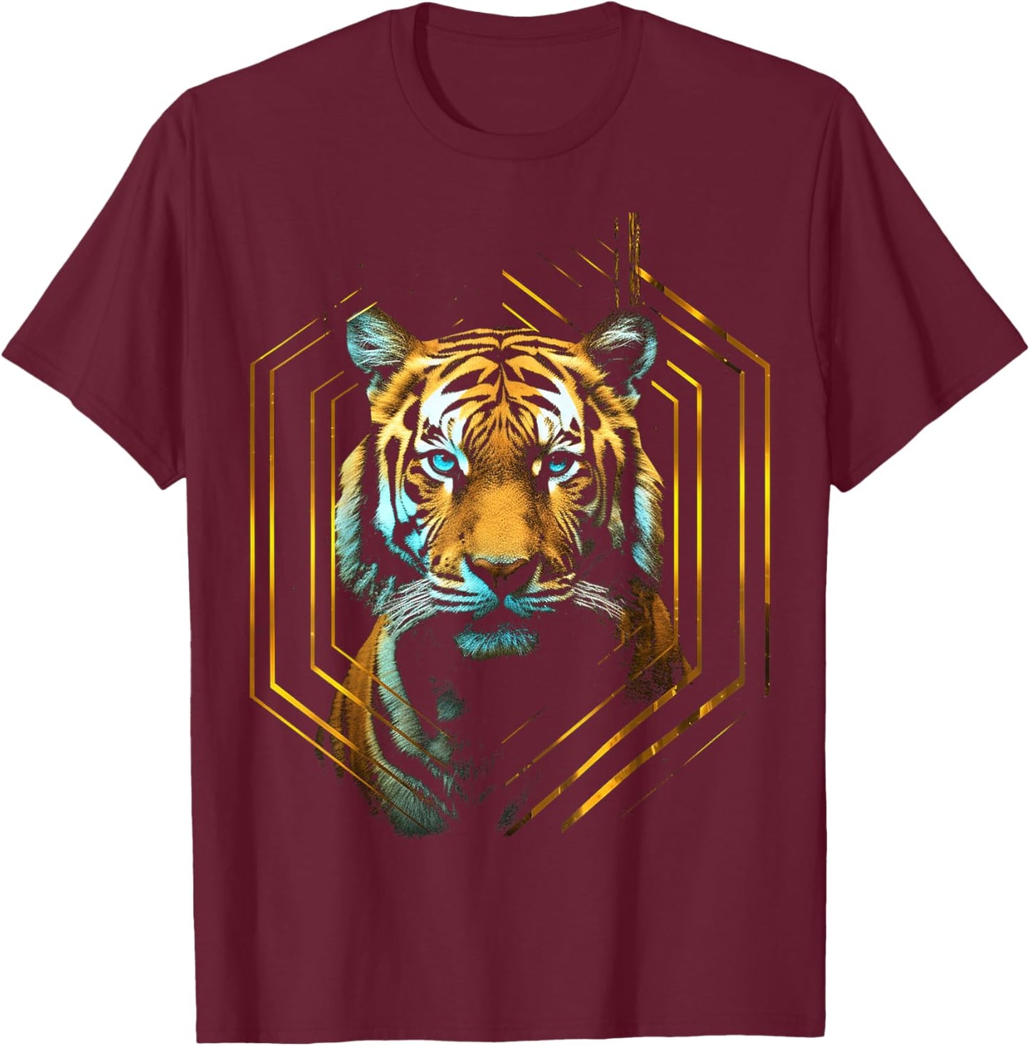 Tiger Fantasy Art Animal Love Geometric Graphic Tiger T-Shirt - T-Shirt | Maroon