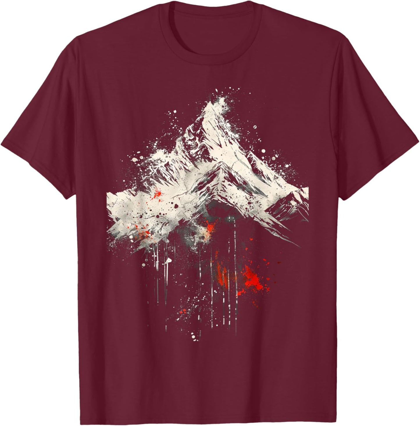 Abstract Mountain Black White Red Art T-Shirt - T-Shirt | Maroon