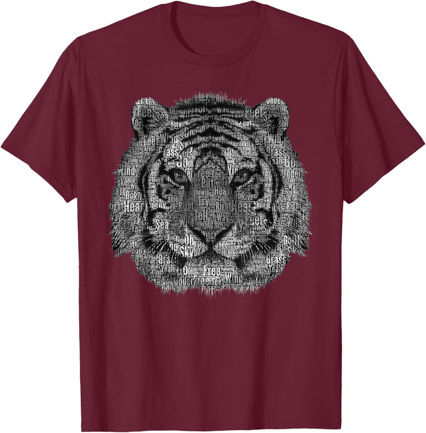 text word tiger head art face for lover Wild Tigers animal T-Shirt - T-Shirt | Maroon