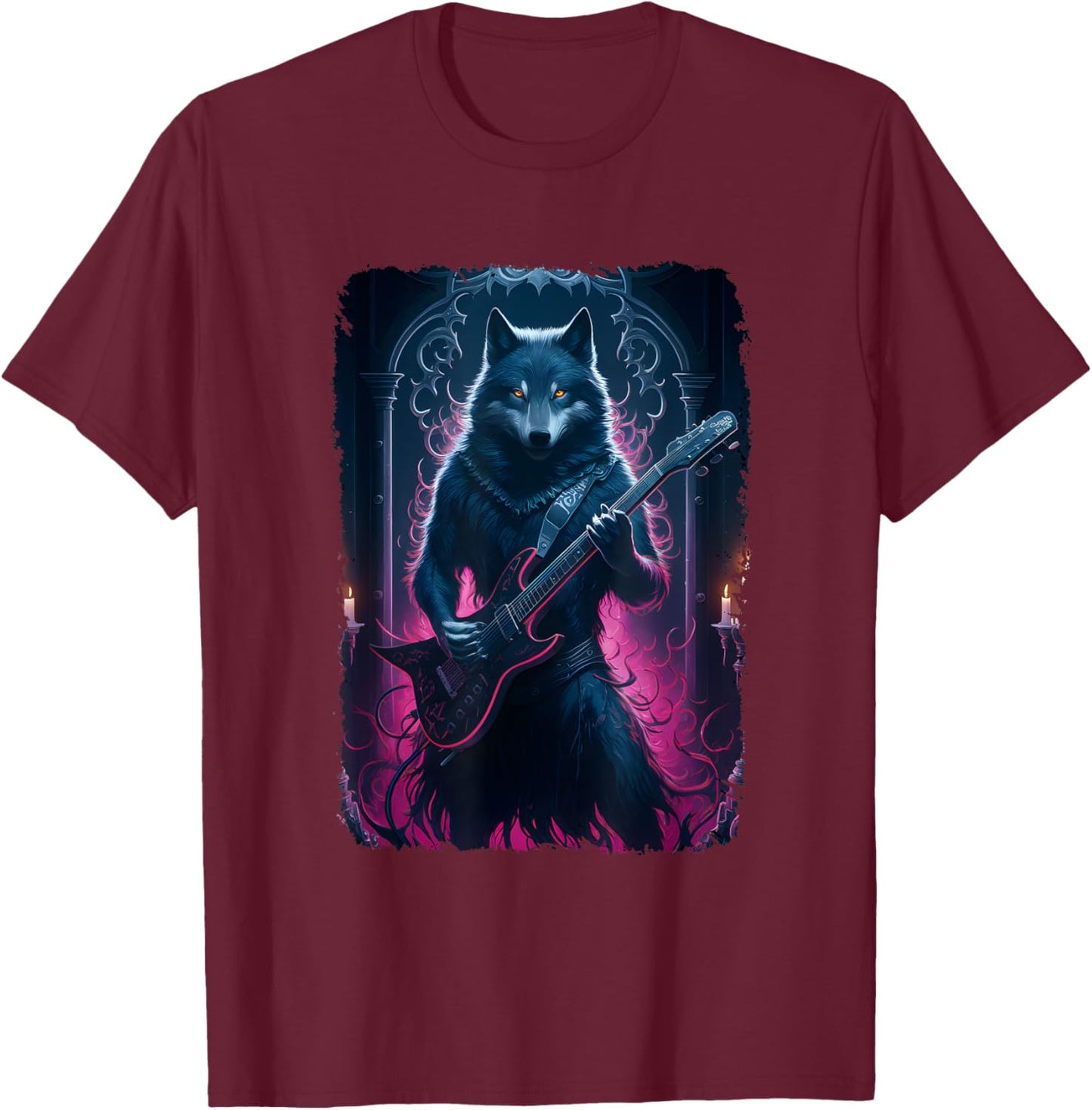 Wolf Playing Guitar Lover Rock Star Rock And Roll Guitarist T-Shirt - T-Shirt | Maroon