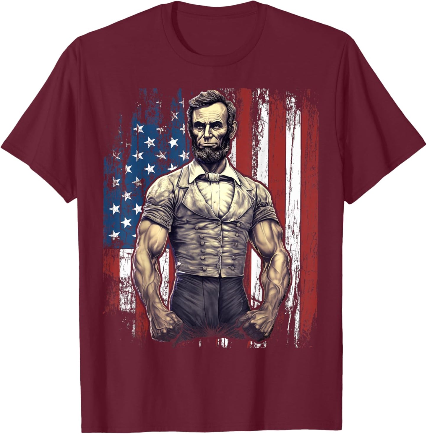 4th of July Patriotic Funny Abraham Lincoln Graphic July 4th T-Shirt - T-Shirt | Maroon