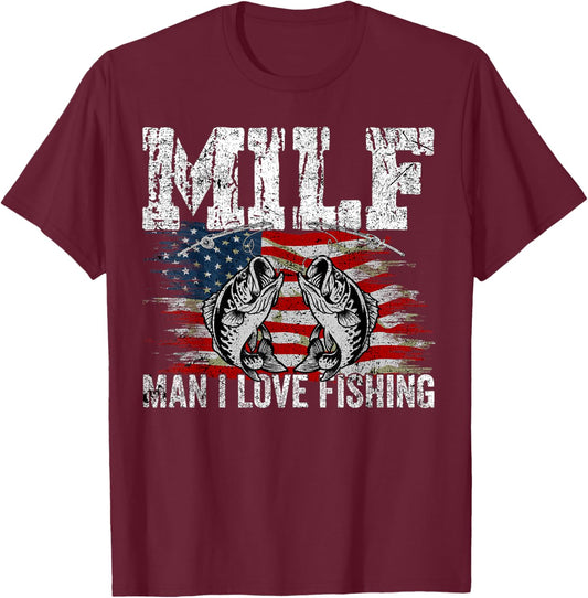 Vintage retro M.I.L.F Man I Love Fishing Funny Fishing MILF T-Shirt - T-Shirt | Maroon