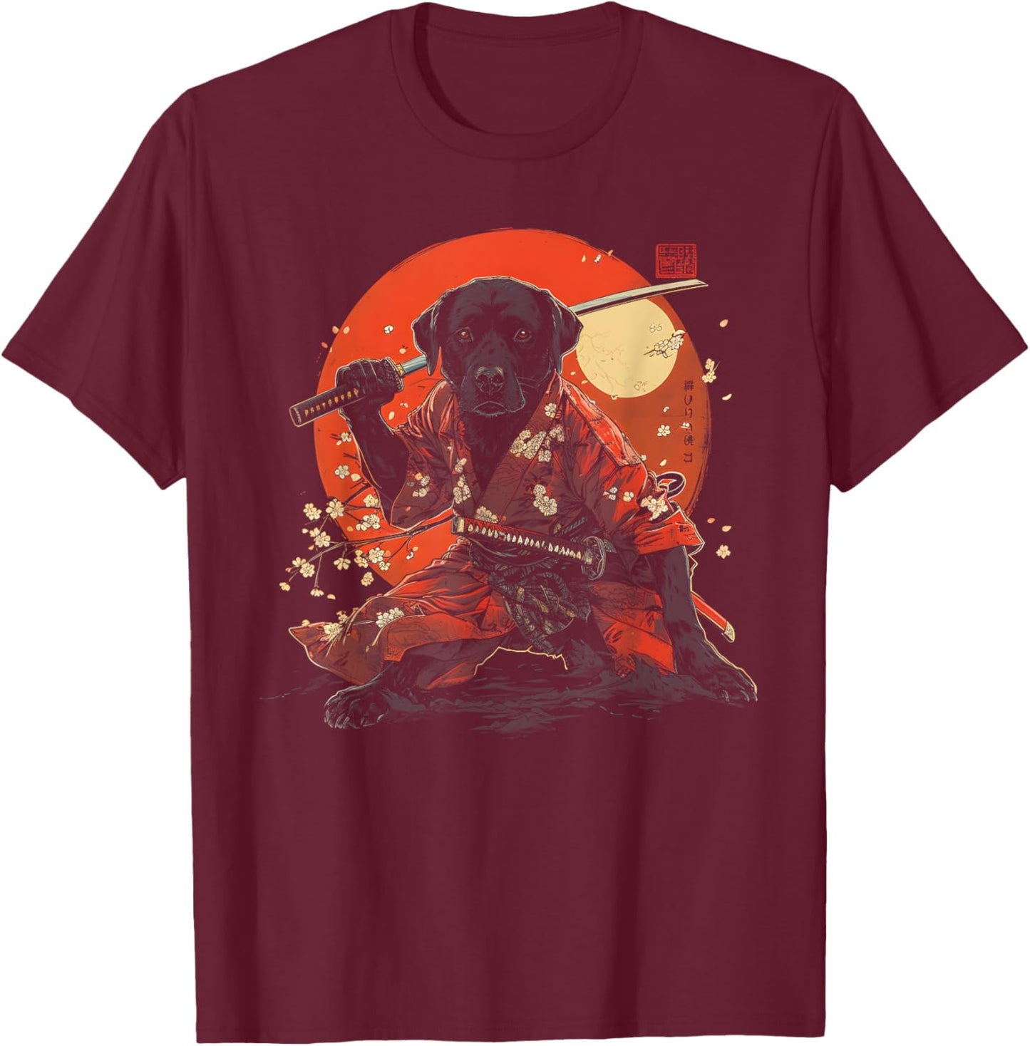 Labrador Retriever Dad Cute Japanese Anime Stuff Samurai Dog Women Kids T-Shirt - T-Shirt | Maroon