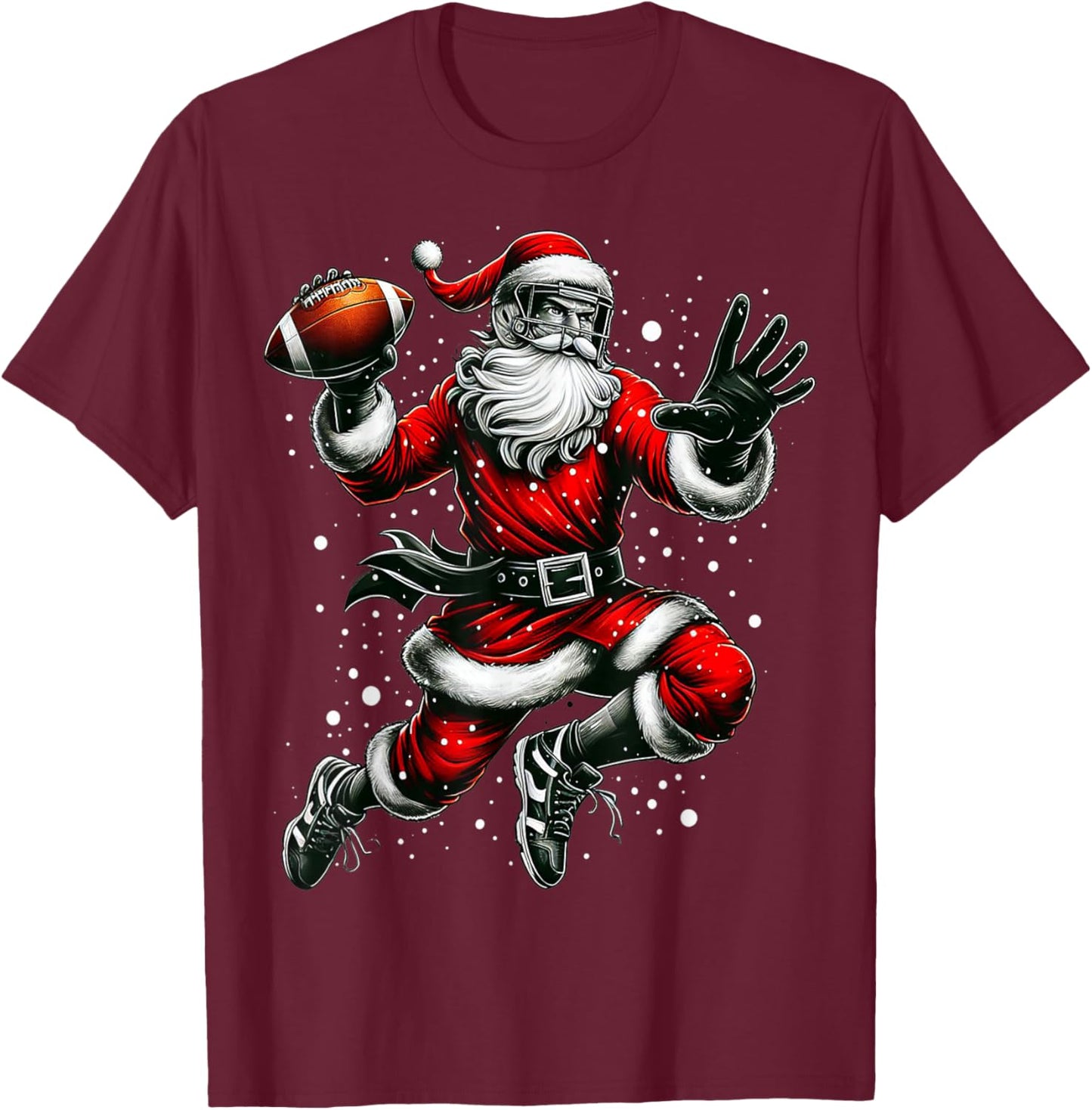 Santa Claus Playing American Football Christmas Football Fan T-Shirt - T-Shirt | Maroon