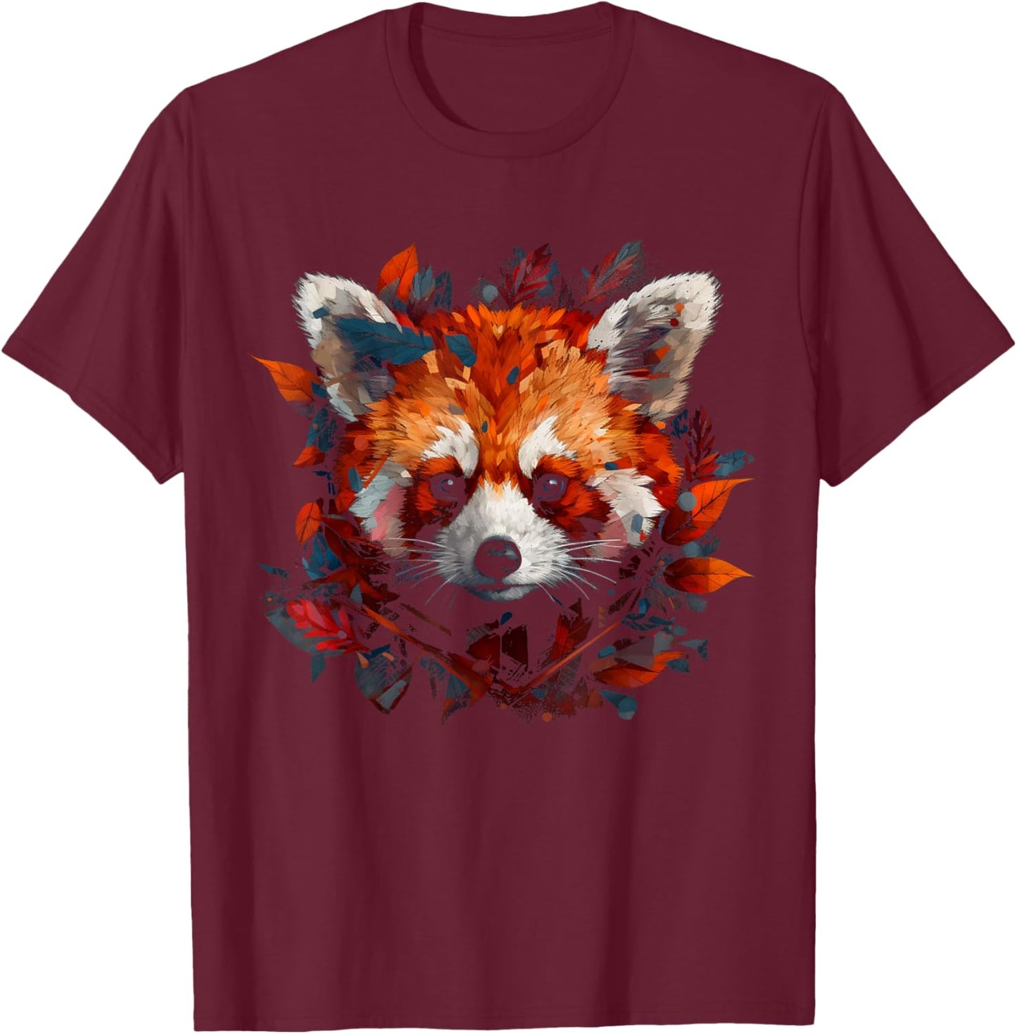 Red Panda Artwork - Autumn Leaves Animal Red Panda T-Shirt - T-Shirt | Maroon