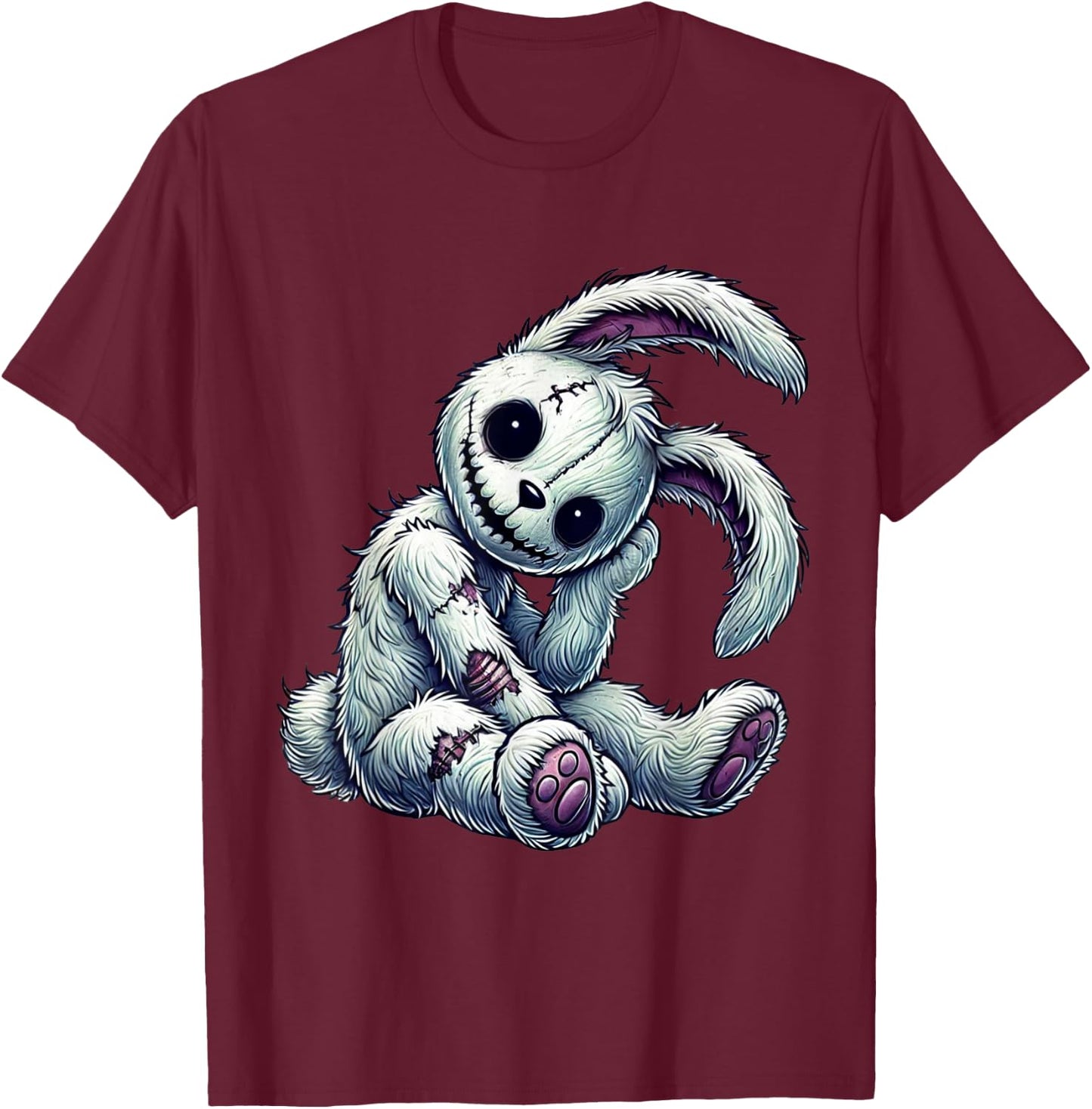 Zombie Bunny Stitched Easter gothic and Creepy Halloween T-Shirt - T-Shirt | Maroon