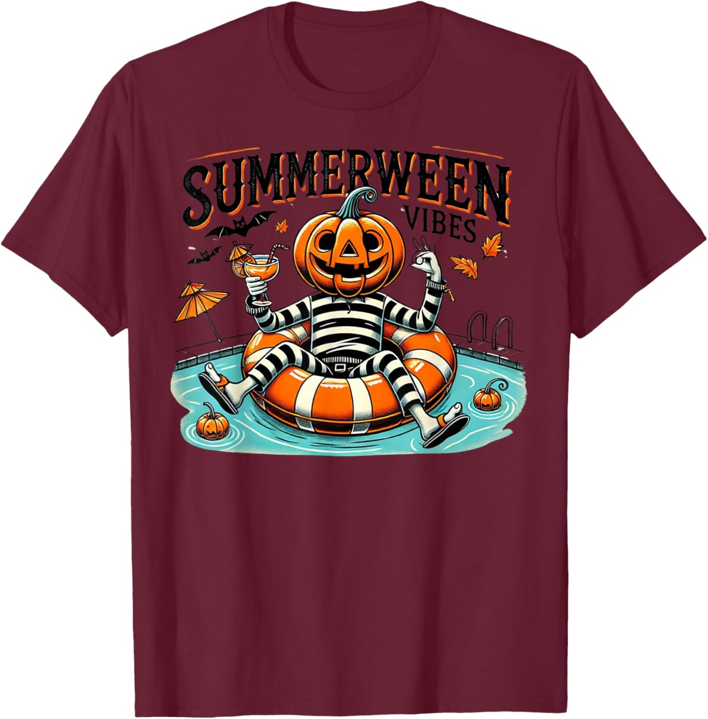 Summerween Vibes Spooky Summer Pumpkin Women Kids T-Shirt - T-Shirt | Maroon
