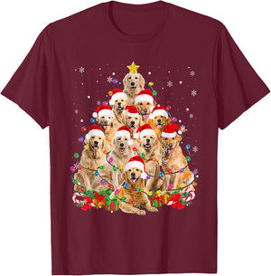 Funny Golden Retriever Christmas Lights Tree Dog Lover Xmas Men Women T-Shirt - T-Shirt | Maroon